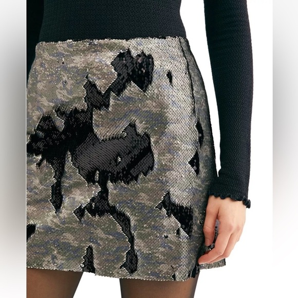 Free People Skinny Sequin Miniskirt Skirt Pink Cheetah Camo 8 - Picture 2 of 5